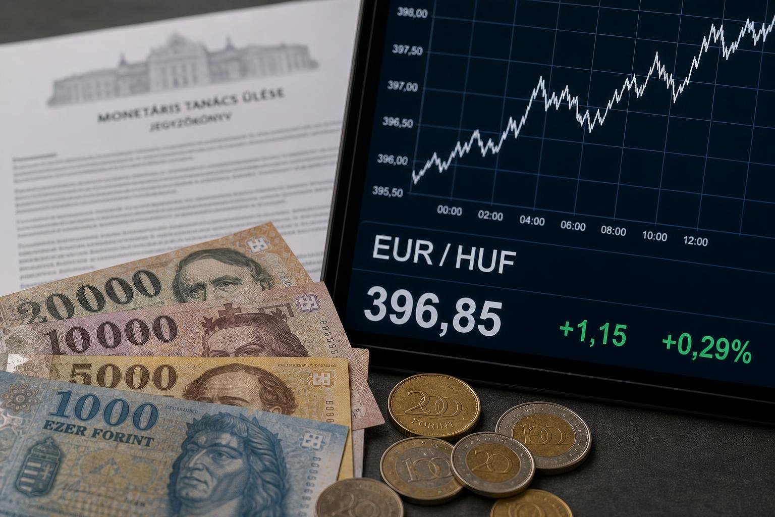 Erős&ouml;d&ouml;tt a forint h&eacute;tfőn, az MNB keddi d&ouml;nt&eacute;se mozgathatja az &aacute;rfolyamot