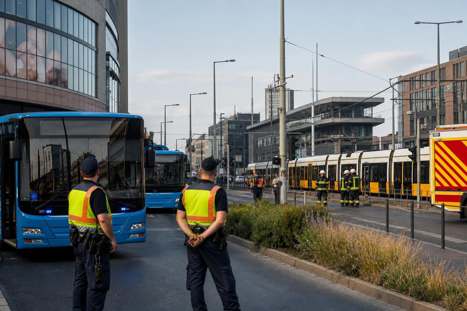 Villamos g&aacute;zolt a Mammutn&aacute;l, p&oacute;tl&oacute;buszok j&aacute;rnak a k&ouml;rny&eacute;ken