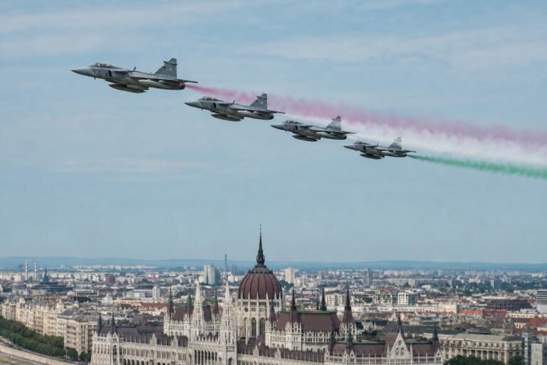 L&eacute;gt&eacute;rkorl&aacute;toz&aacute;s volt Budapest felett Magyar P&eacute;ter besz&eacute;de előtt, Gripenek is &aacute;trep&uuml;ltek a Kossuth t&eacute;r felett